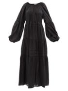 Matteau - Tiered Organic Cotton-blend Maxi Dress - Womens - Black