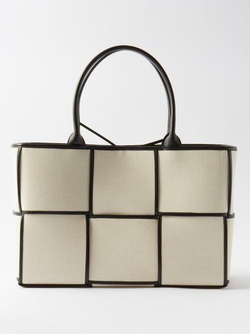 Bottega Veneta - Arco Medium Leather-trimmed Canvas Tote Bag - Womens - White Black