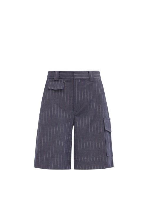 Matchesfashion.com Ganni - High-rise Pinstriped Shorts - Womens - Grey Navy