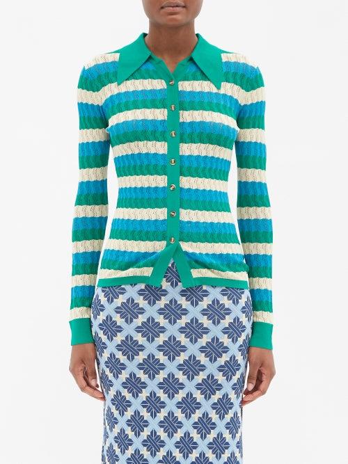 Dodo Bar Or - Leta Striped Knit Shirt - Womens - Blue Multi
