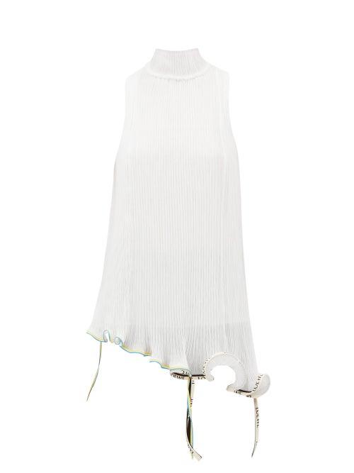 Matchesfashion.com Loewe - Jellyfish Asymmetric Pliss Chiffon Top - Womens - White