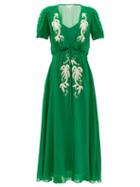Saloni - Lea Embroidered Appliqu Silk-crepe Dress - Womens - Green