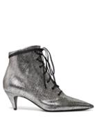 Matchesfashion.com Saint Laurent - Charlotte Lace Up Metallic Leather Ankle Boots - Womens - Silver