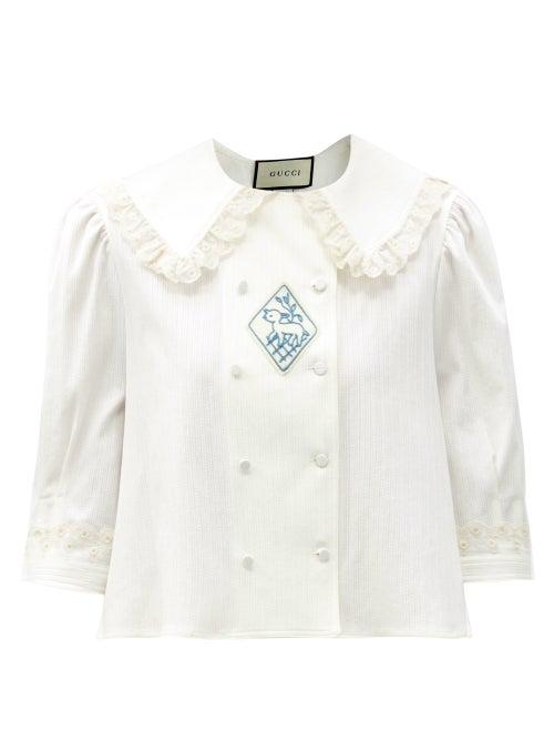 Matchesfashion.com Gucci - Lamb-embroidered Cotton-voile Blouse - Womens - Ivory