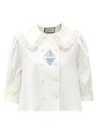 Matchesfashion.com Gucci - Lamb-embroidered Cotton-voile Blouse - Womens - Ivory