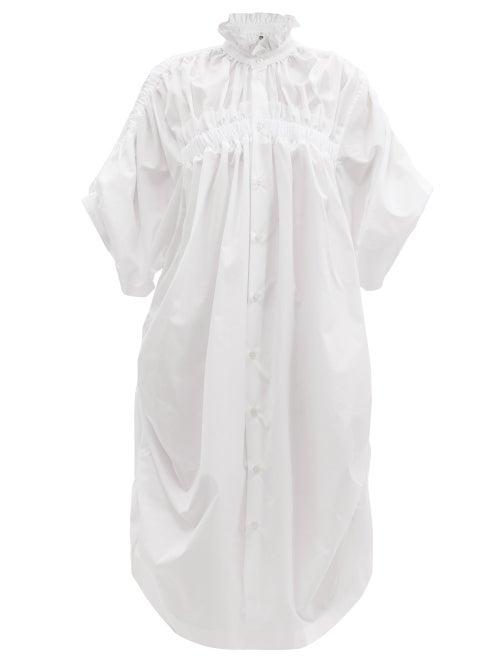 Matchesfashion.com Noir Kei Ninomiya - Ruched Cotton-poplin Midi Dress - Womens - White