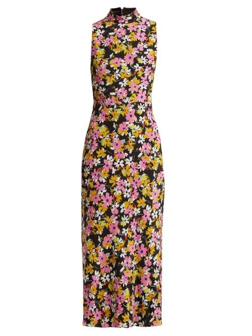 Matchesfashion.com Saloni - Gemma Floral Print Silk Chiffon Dress - Womens - Black Multi