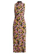 Matchesfashion.com Saloni - Gemma Floral Print Silk Chiffon Dress - Womens - Black Multi