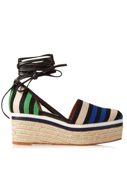 Lanvin Striped Canvas Espadrille Wedge Sandals