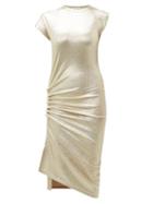 Matchesfashion.com Paco Rabanne - Asymmetric Ruched Metallic Effect Midi Dress - Womens - Silver Gold