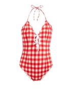 Matchesfashion.com Marysia - Broadway Gingham Scallop Edged Swimsuit - Womens - Red White