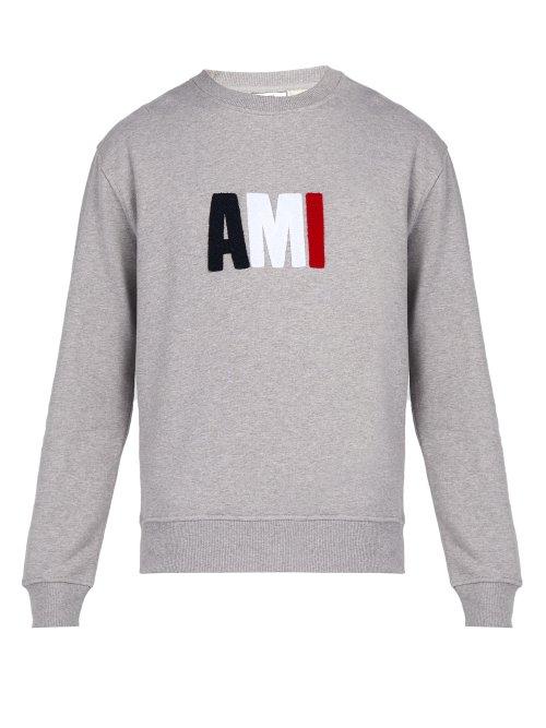 Matchesfashion.com Ami - Logo Appliqu Cotton Sweatshirt - Mens - Grey Multi