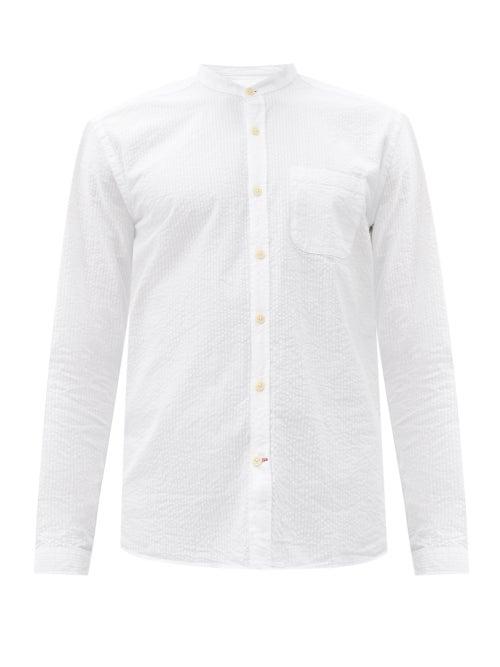Matchesfashion.com Oliver Spencer - Collarless Striped Organic Cotton-seersucker Shirt - Mens - White
