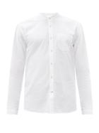Matchesfashion.com Oliver Spencer - Collarless Striped Organic Cotton-seersucker Shirt - Mens - White