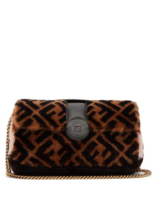 Matchesfashion.com Fendi - Double Baguette Logo Shearling Bag - Womens - Brown Multi