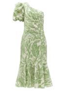 Matchesfashion.com Johanna Ortiz - Orchid Dance One-shoulder Cotton Dress - Womens - Green White