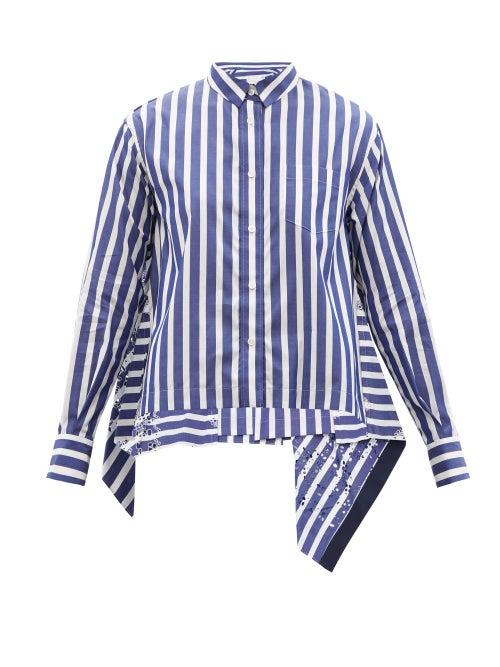 Sacai - Striped Eyelet Bandana-print Cotton-poplin Shirt - Womens - Blue Stripe