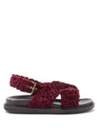 Marni - Fussbett Faux-shearling And Leather Sandals - Womens - Burgundy