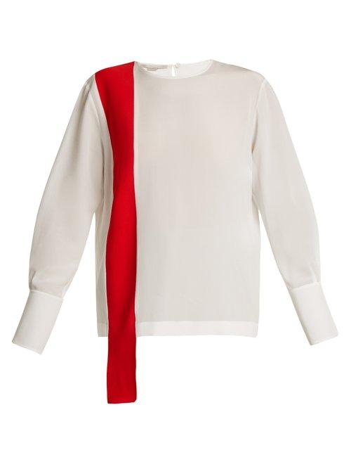 Matchesfashion.com Stella Mccartney - Stripe Panel Silk Crepe De Chine Top - Womens - White Multi