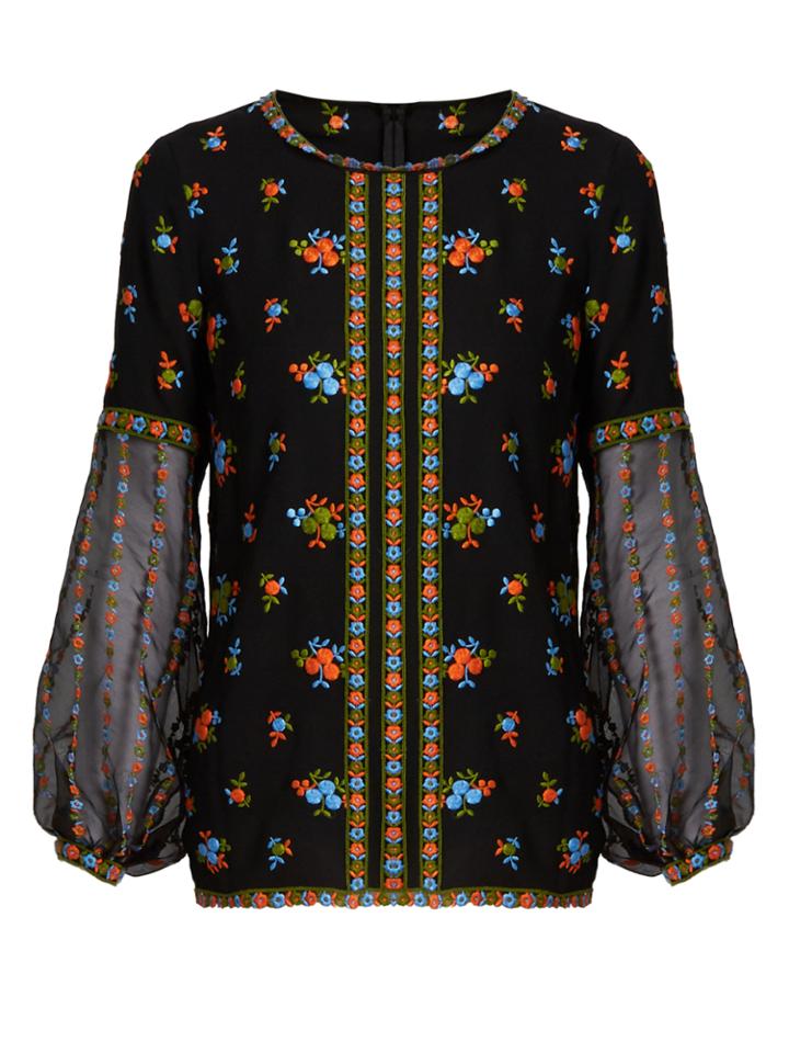 Andrew Gn Floral-embroidered Silk-crepe Blouse