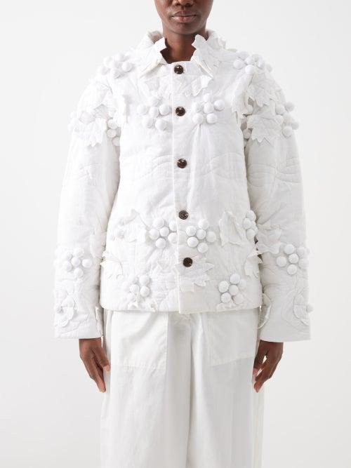 Bode - Berry Appliqu Quilted Cotton Jacket - Womens - White