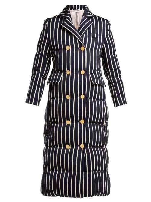 Matchesfashion.com Thom Browne - Striped Cotton Blend Padded Coat - Womens - Navy White