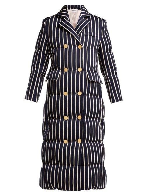 Matchesfashion.com Thom Browne - Striped Cotton Blend Padded Coat - Womens - Navy White