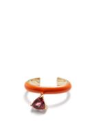 Fry Powers - Tourmaline & Enamel 14kt Gold Ear Cuff - Womens - Orange