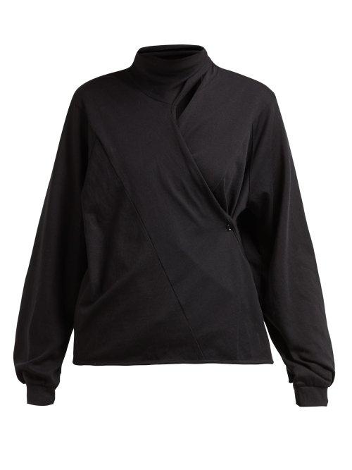Matchesfashion.com Lemaire - Asymmetric Batwing Sleeve Cotton Blouse - Womens - Black