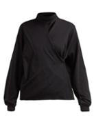 Matchesfashion.com Lemaire - Asymmetric Batwing Sleeve Cotton Blouse - Womens - Black