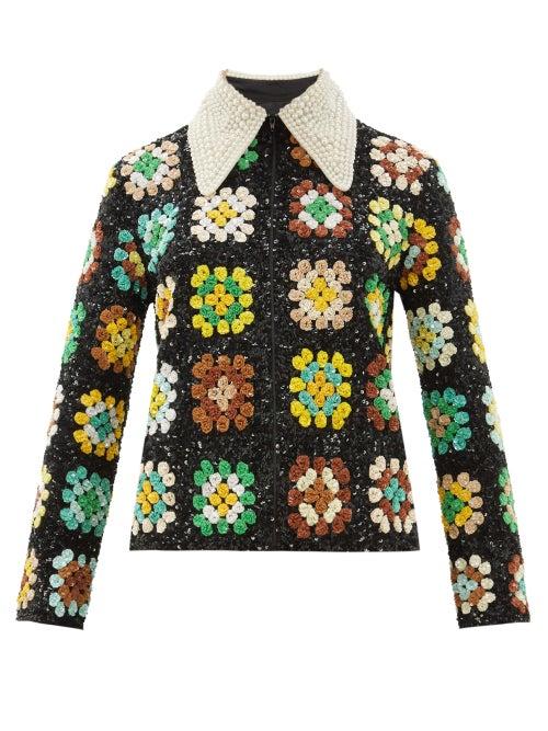 Matchesfashion.com Ashish - Faux Pearl Collar Sequinned Jacket - Womens - Green Multi
