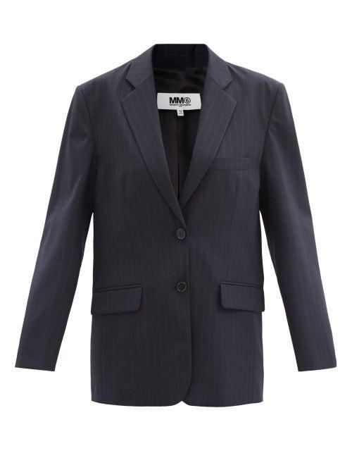 Matchesfashion.com Mm6 Maison Margiela - Single-breasted Pinstriped Canvas Blazer - Womens - Navy Stripe