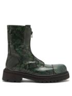 Vetements - Chunky-sole Python-effect Leather Boots - Mens - Green
