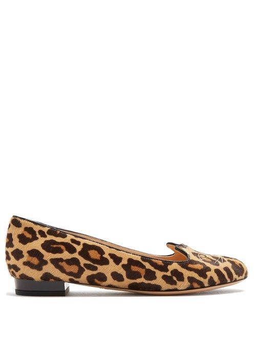Matchesfashion.com Charlotte Olympia - Kitty Leopard Print Calf Hair Flats - Womens - Brown Multi
