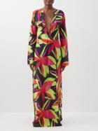 Louisa Ballou - Orchid-print Slit-hem Cotton Kaftan Dress - Womens - Black Pink