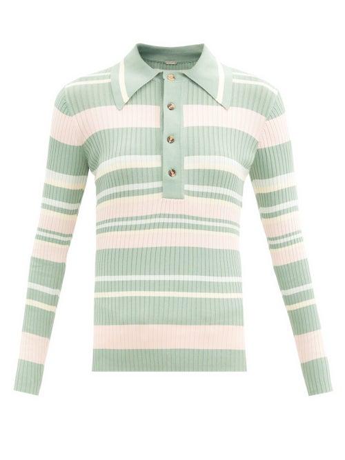 Matchesfashion.com Dodo Bar Or - Penny Striped Rib-knitted Polo Sweater - Womens - Khaki Multi