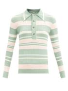 Matchesfashion.com Dodo Bar Or - Penny Striped Rib-knitted Polo Sweater - Womens - Khaki Multi