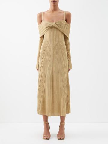 Jason Wu Collection - Wrap-front Off-the-shoulder Ribbed-knit Dress - Womens - Gold
