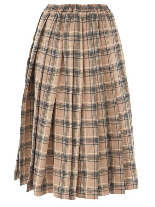 Matchesfashion.com Zanini - Plaid Pleated Linen Skirt - Womens - Blue Multi