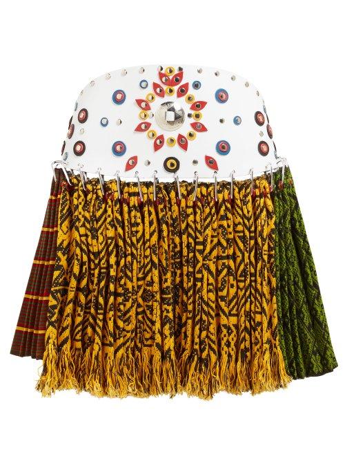 Matchesfashion.com Chopova Lowena - Western Belt Pleated Tapestry Wool Mini Skirt - Womens - Multi