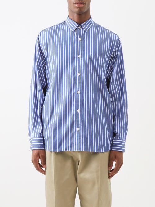 Sacai - Drawstring-inset Striped Cotton-blend Shirt - Mens - Blue Stripe