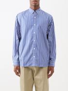 Sacai - Drawstring-inset Striped Cotton-blend Shirt - Mens - Blue Stripe