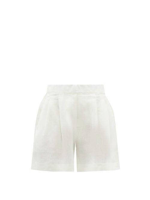 Ladies Lingerie Asceno - Zurich Pleated Organic-linen Shorts - Womens - Yellow
