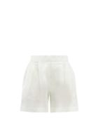 Ladies Lingerie Asceno - Zurich Pleated Organic-linen Shorts - Womens - Yellow