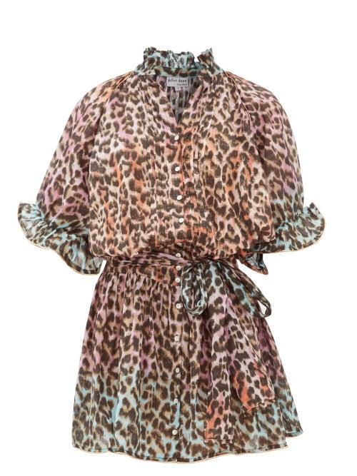 Matchesfashion.com Juliet Dunn - Leopard Print Ruffled Cotton Dress - Womens - Pink Print