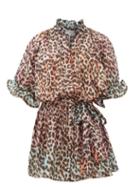 Matchesfashion.com Juliet Dunn - Leopard Print Ruffled Cotton Dress - Womens - Pink Print