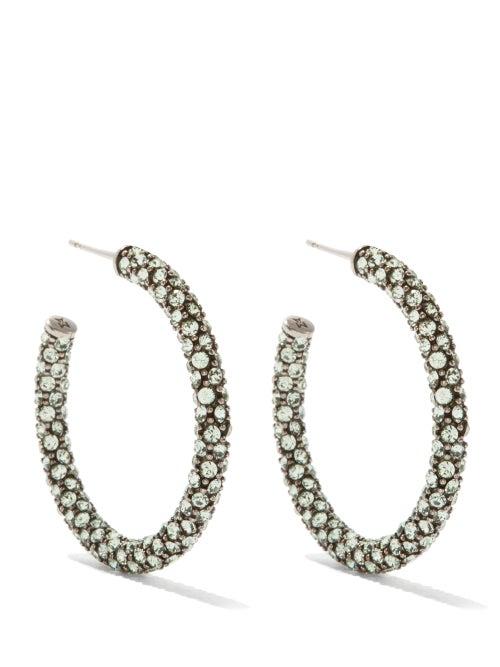 Amina Muaddi - Cameron Small Crystal-pav Hoop Earrings - Womens - Green