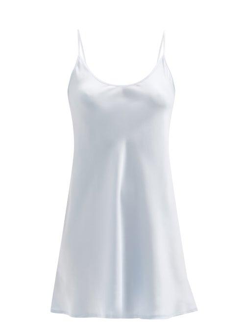 Ladies Lingerie La Perla - Scoop-back Silk-satin Slip Dress - Womens - Light Blue