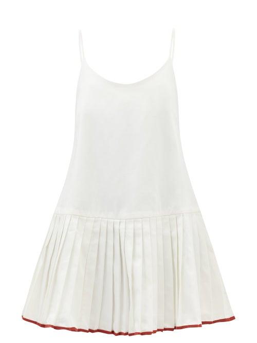 Kika Vargas - Scoop-neck Pleated Cotton-blend Dress - Womens - White