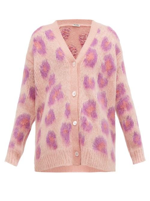 Matchesfashion.com Miu Miu - Leopard Intarsia Mohair Blend Cardigan - Womens - Pink Multi